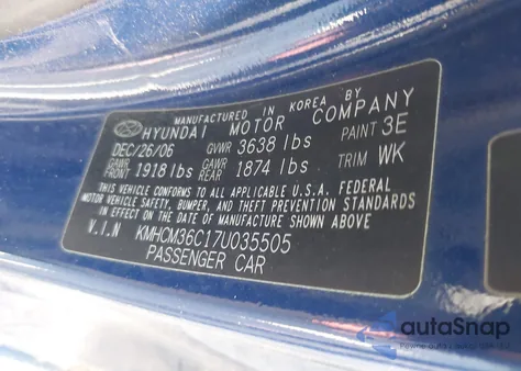 2007 Hyundai Accent Gs from USA, damaged, VIN KMHCM36C17U035505